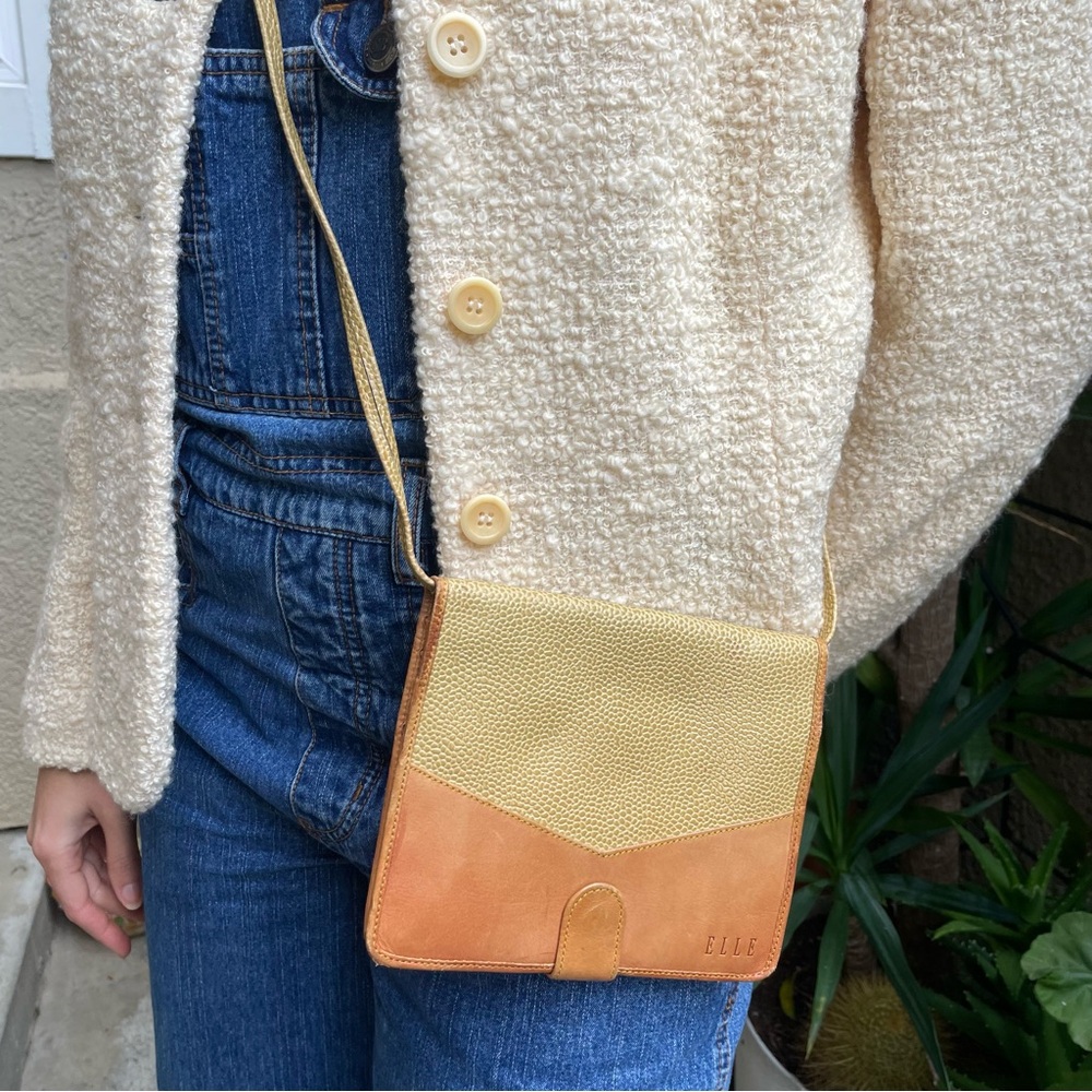 Vintage tan/caramel Elle lizard skin/leather crossbody mini bag